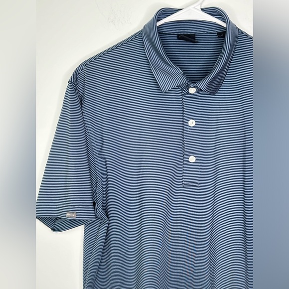 Dunning Golf Polo Shirt Men’s Medium Short Sleeve Blue Striped EUC - Picture 5 of 5